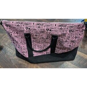 Victoria's Secret VS Pink Black Angel Canvas Tote Bag Weekend Travel Gym Duffle